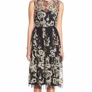 Beige by eci black embroidered floral dress